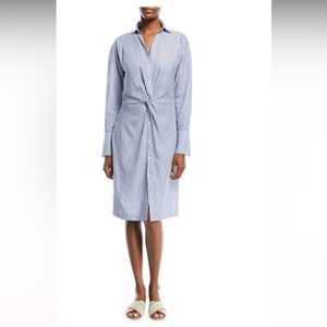 Vince Blue and White Striped Twist-Front Midi Shirt Dress